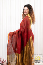 Load image into Gallery viewer, Zari Border Linen Saree - Rusty Brown
