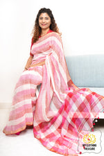 Load image into Gallery viewer, Zari Border Striped Body Linen Saree - Pink
