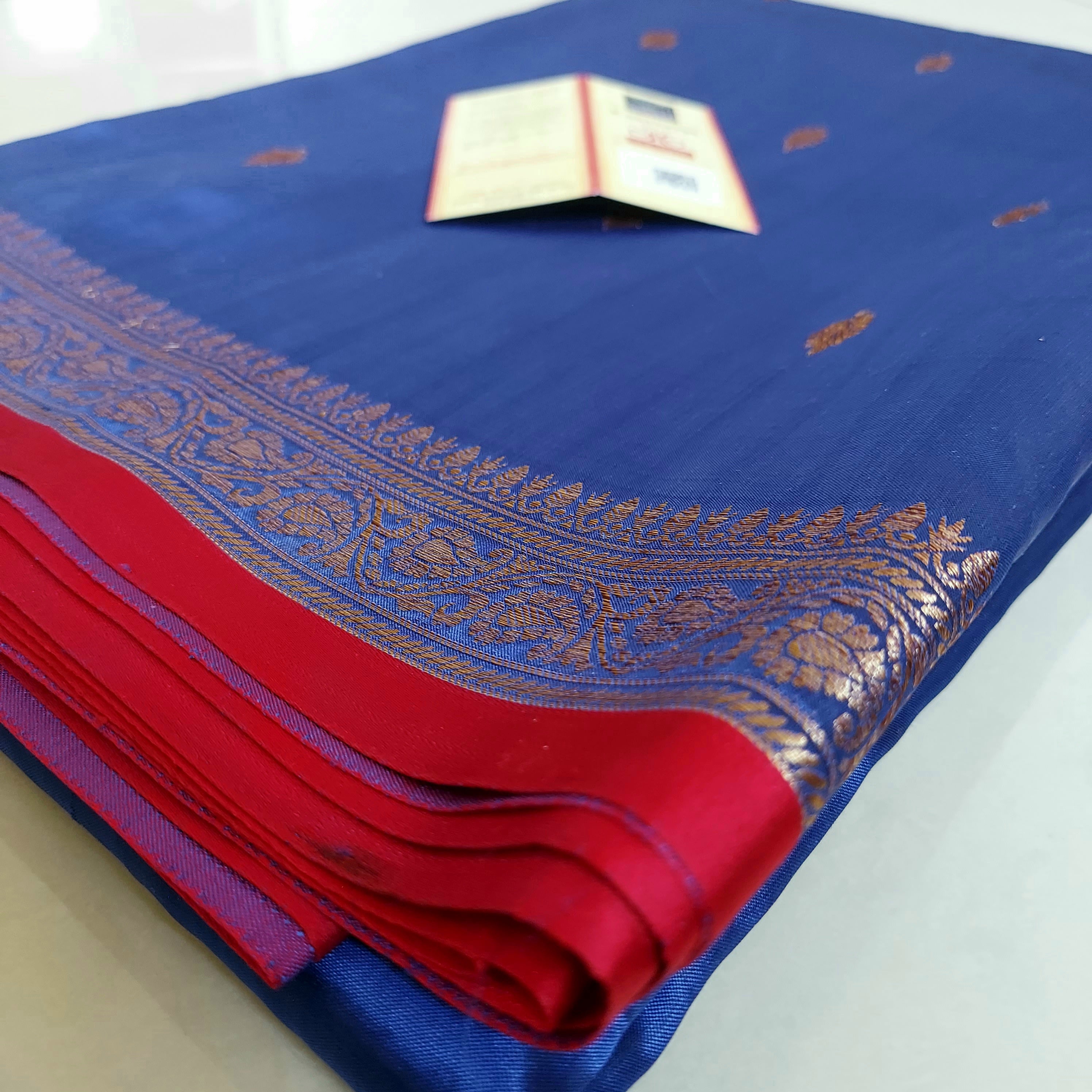 Royal Blue-Red Banarasi With Antique Zari Work