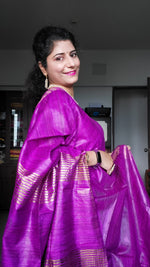 Load image into Gallery viewer, Pure Ghichha Tussar Silk With Zari Border- Purple
