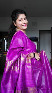 Pure Ghichha Tussar Silk With Zari Border- Purple
