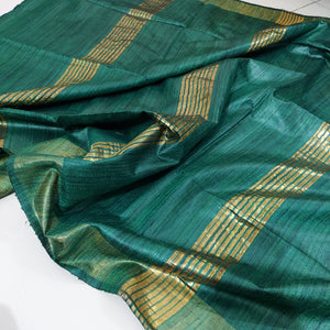 Pure Ghichha Tussar Silk With Zari Border- Bottle Green
