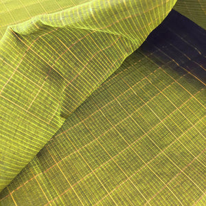 Mangalagiri Silk Cotton Saree With Gold Zari Checks - Olive Green
