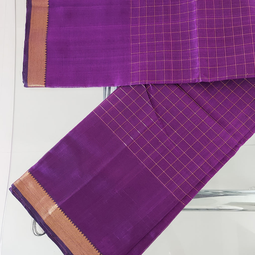 Purple+Mangalagiri+Saree+gold+zari+checks+myclothingtreasure