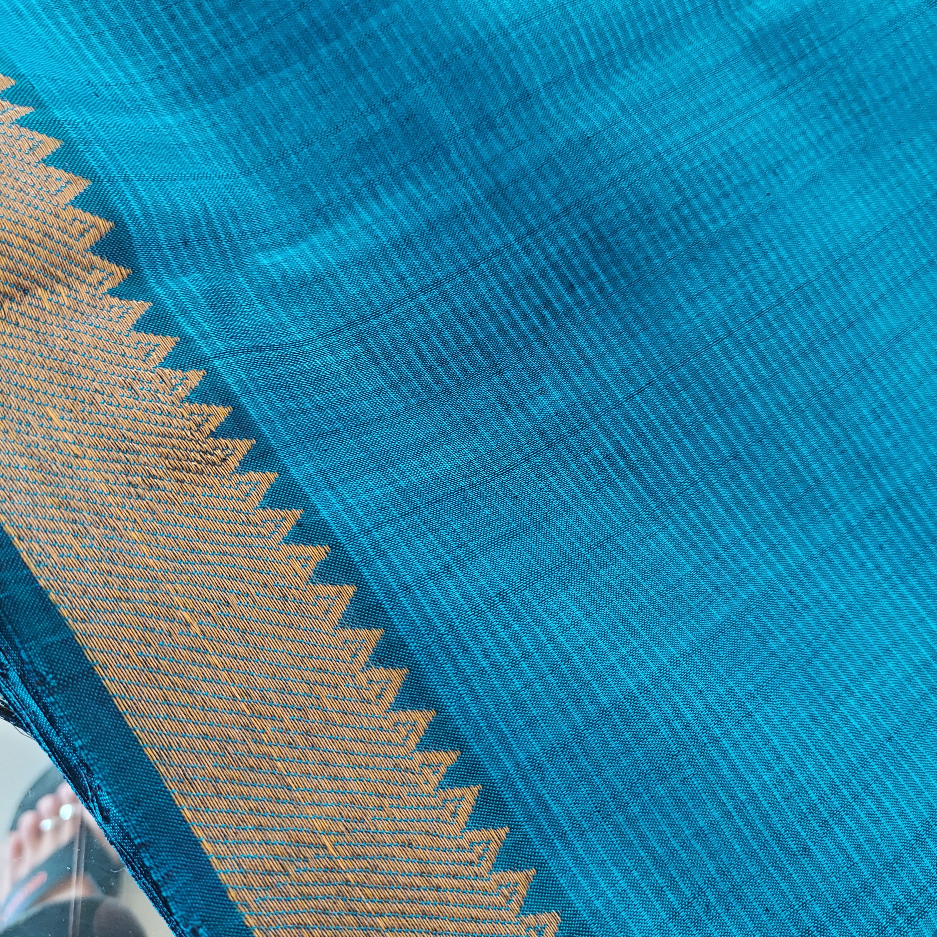 Mangalagiri Silk Cotton Saree With Gold Zari Checks - Teal