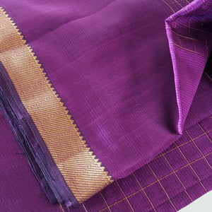 Mangalagiri Silk Cotton Saree With Gold Zari Checks - Purple