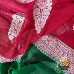 Load image into Gallery viewer, Banarasi Chiffon Saree- Green &amp; Red Saree
