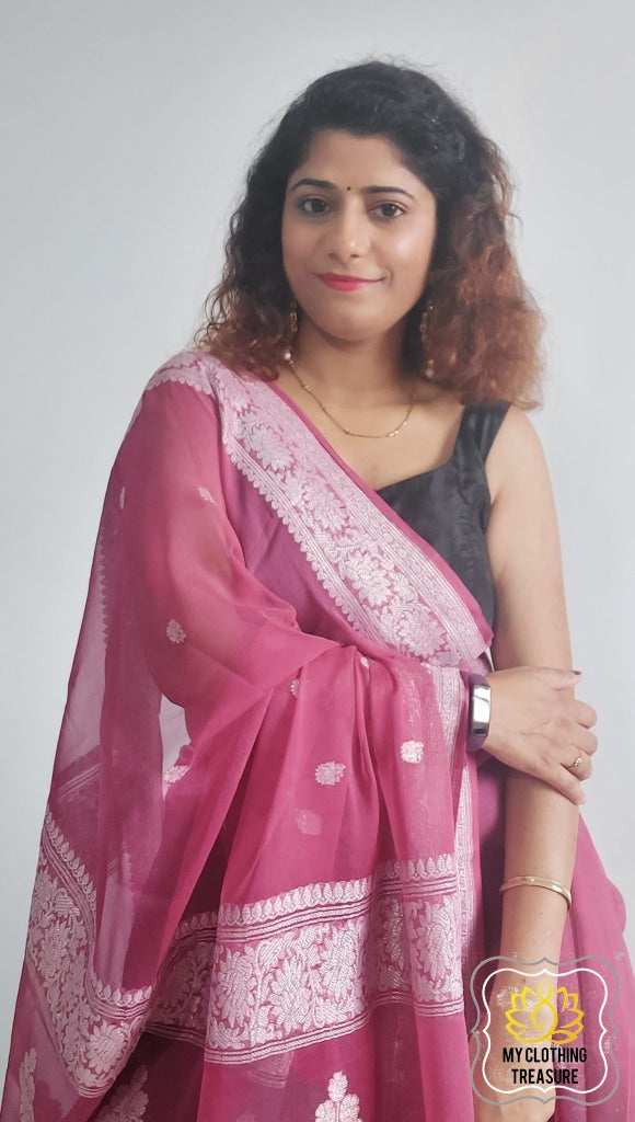Banarasi Chiffon Saree- Mauve Pink Saree