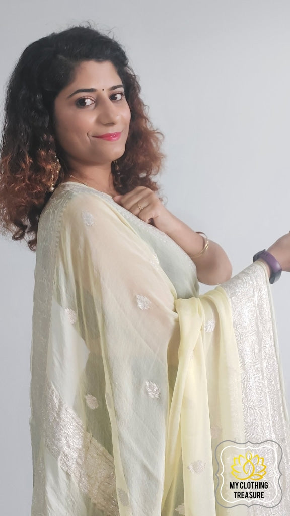 Banarasi Chiffon Saree- Pale Yellow Saree