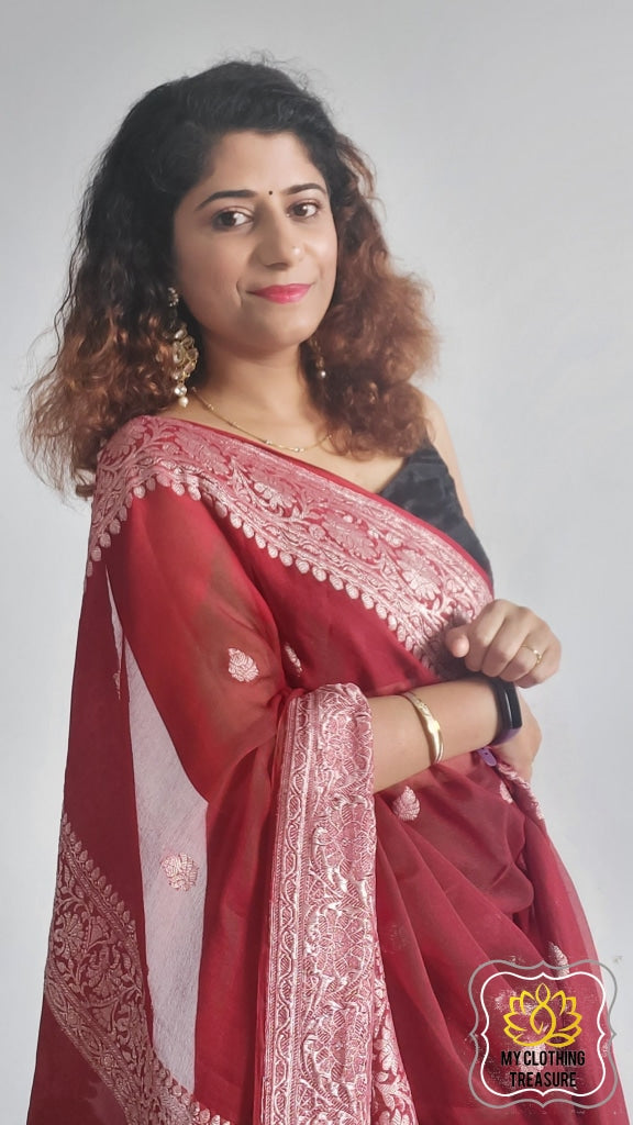 Banarasi Chiffon Saree- Red Saree