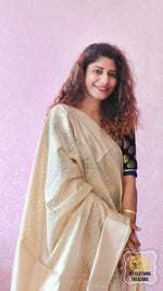 Load image into Gallery viewer, Banarasi Cotton Silk Saree- Cream Saree
