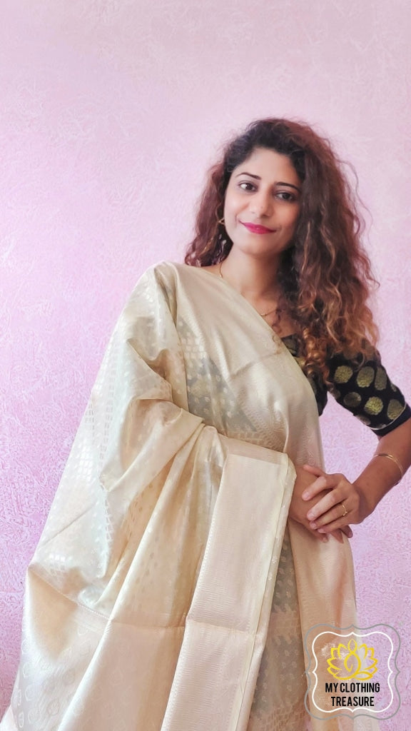 Banarasi Cotton Silk Saree- Cream Saree