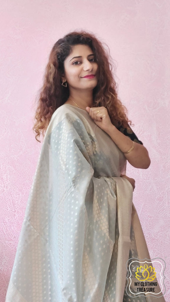 Banarasi Cotton Silk Saree- Grey Saree