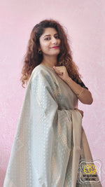 Load image into Gallery viewer, Banarasi Cotton Silk Saree- Grey Saree
