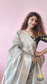 Load image into Gallery viewer, Banarasi Cotton Silk Saree- Grey Saree
