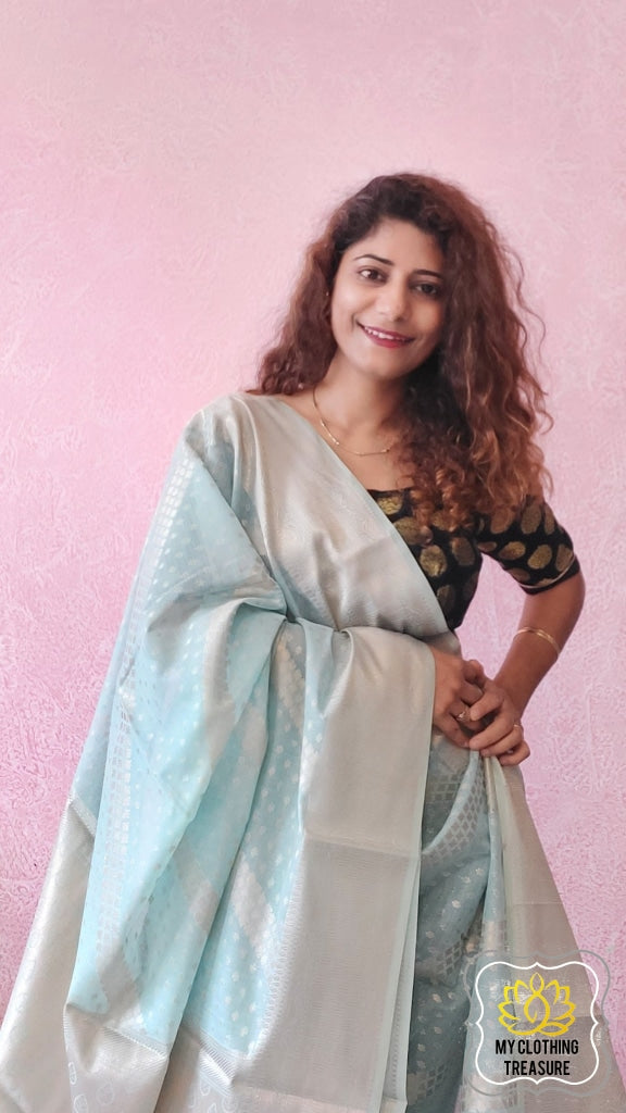 Banarasi Cotton Silk Saree- Pastel Blue Saree