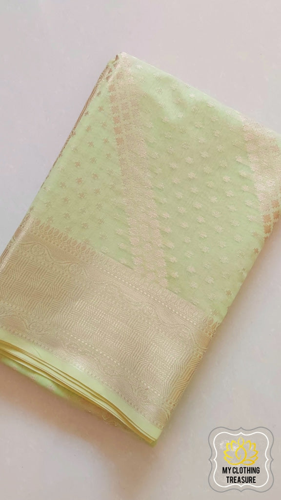 Banarasi Cotton Silk Saree- Pastel Green Saree