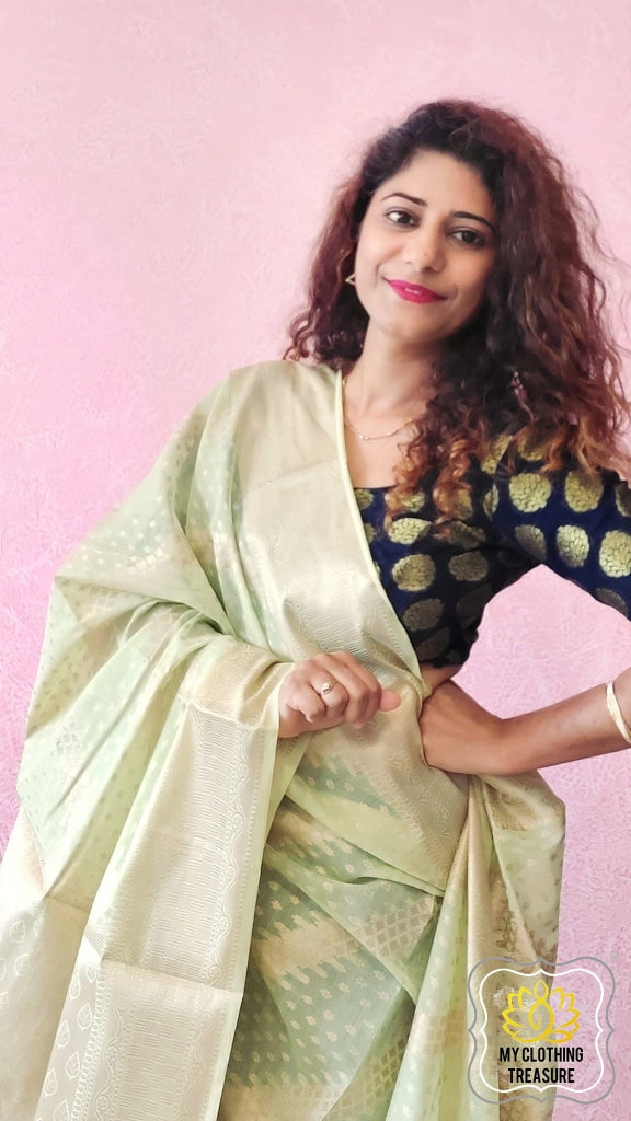 Banarasi Cotton Silk Saree- Pastel Green Saree