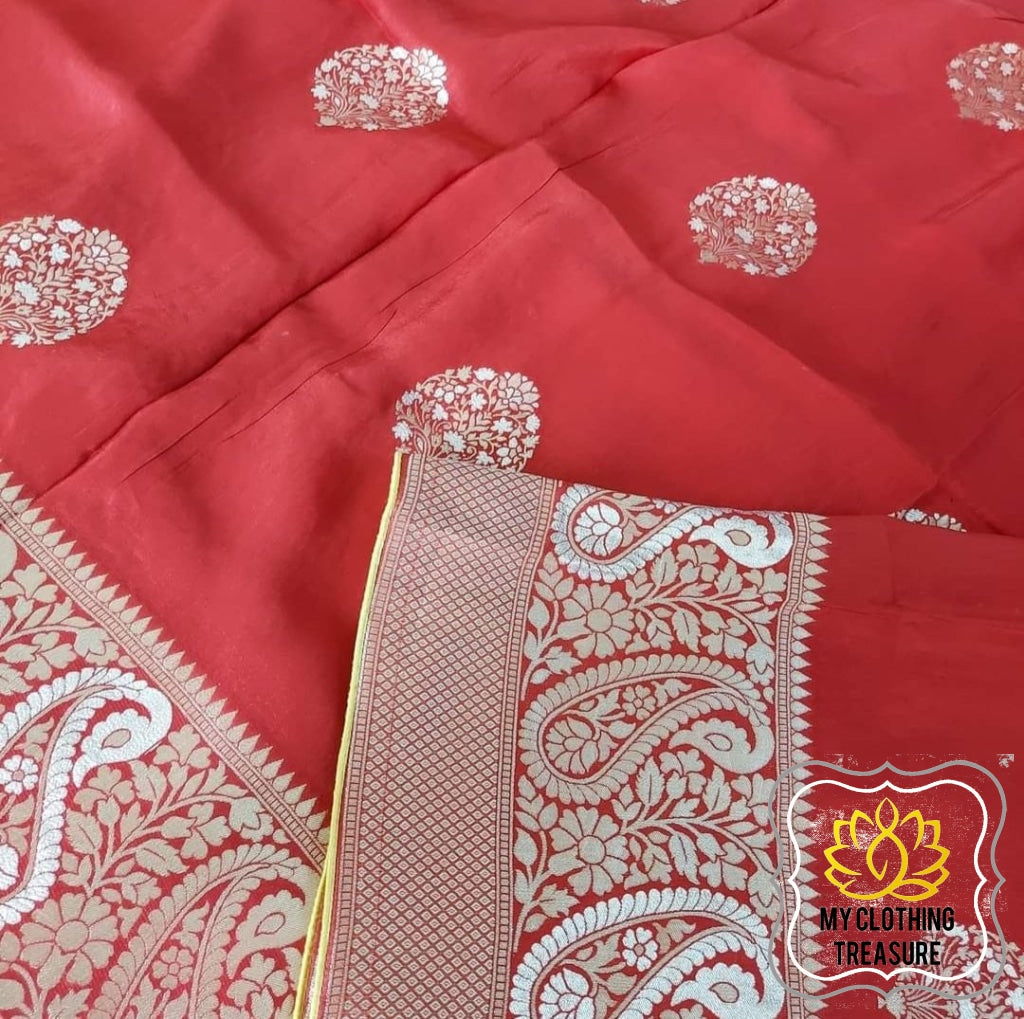 Banarasi Munga Silk Saree- Rusty Red Saree