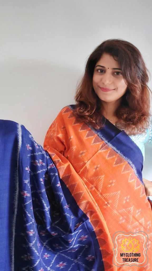 Bandha Body Khandua Cotton Saree - Orange And Blue