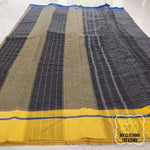 Load image into Gallery viewer, Black Patteda Anchu Cotton Saree With Ganga Jamuna Border- Navy Yellow
