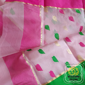 Chanderi Katan Silk Saree -Pink