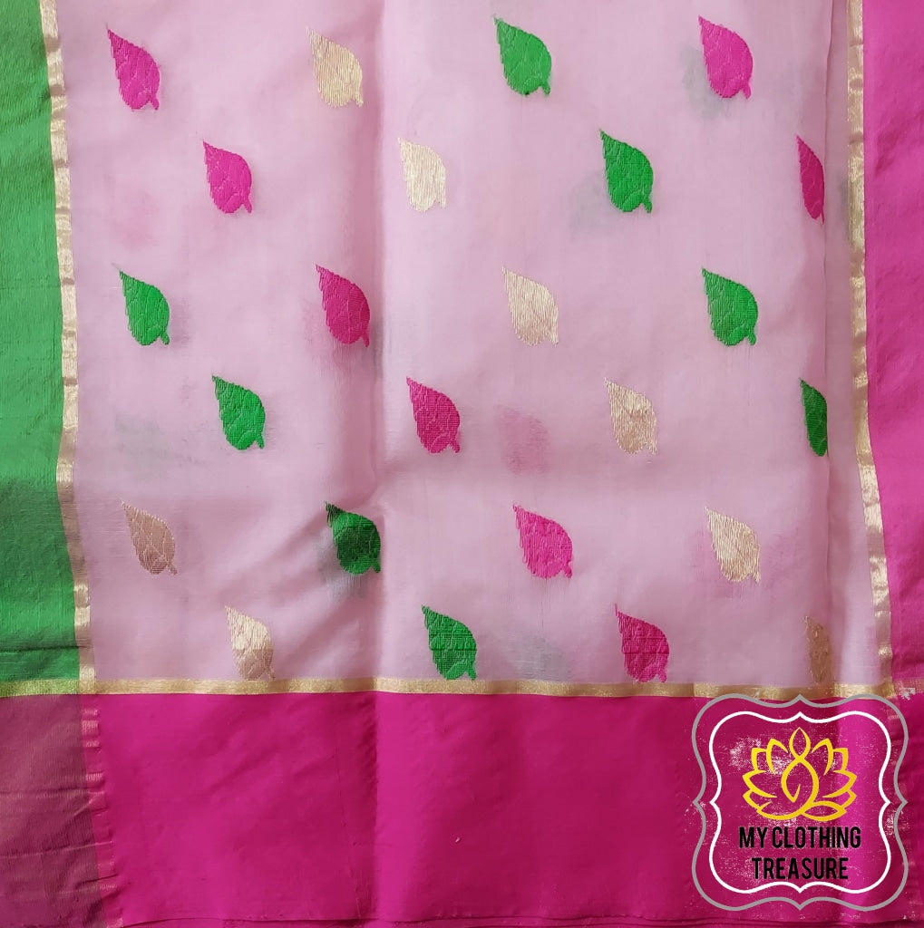 Chanderi Katan Silk Saree -Pink