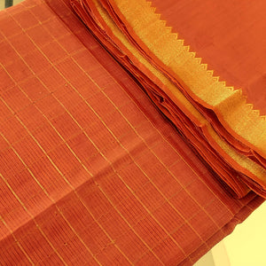 Mangalagiri Silk Cotton Saree With Gold Zari Checks - Cinnamon