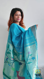 Load image into Gallery viewer, Cotton Paithani Saree With Deer Pallu-Blue
