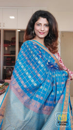 Load image into Gallery viewer, Kanjivaram Cotton Saree 1000 Buta- Cyan Blue
