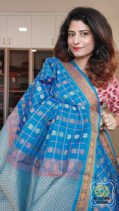 Kanjivaram Cotton Saree 1000 Buta- Cyan Blue