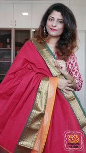 Kanjivaram Cotton Saree Double Border- Red