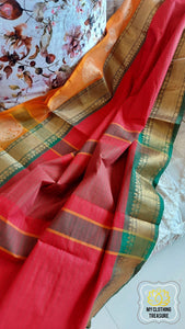Kanjivaram Cotton Saree Double Border- Red