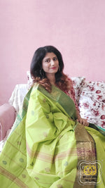 Load image into Gallery viewer, Kanjivaram Cotton Saree - Lime Green
