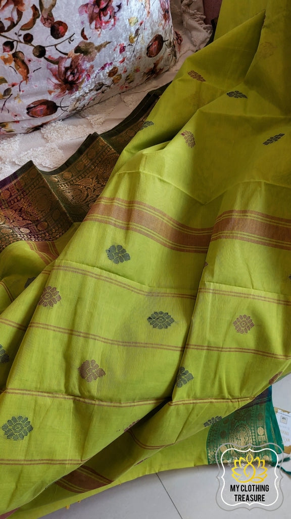 Kanjivaram Cotton Saree - Lime Green