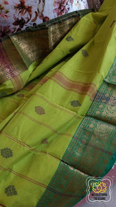 Kanjivaram Cotton Saree - Lime Green