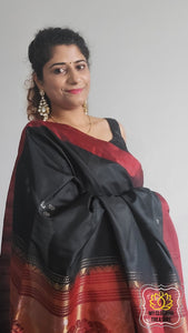 Kanjivaram Soft Silk Saree- Black & Maroon