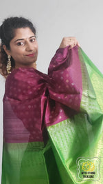 Load image into Gallery viewer, Kanjivaram Soft Silk Saree- Wine &amp; Green
