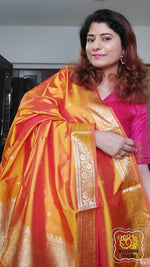 Load image into Gallery viewer, Mustard Banarasi With Gold Zari Work Saree
