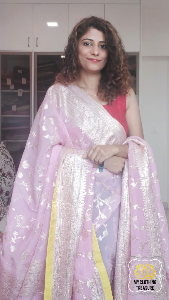 Organza Banarasi Saree- Baby Pink Saree