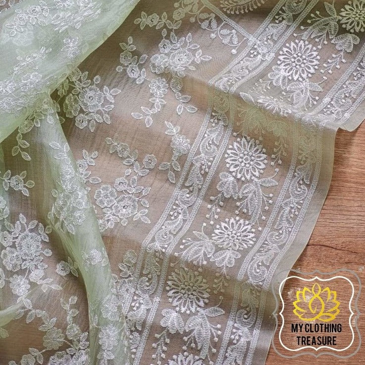 Periwinkles On Organza- Pale Green Saree
