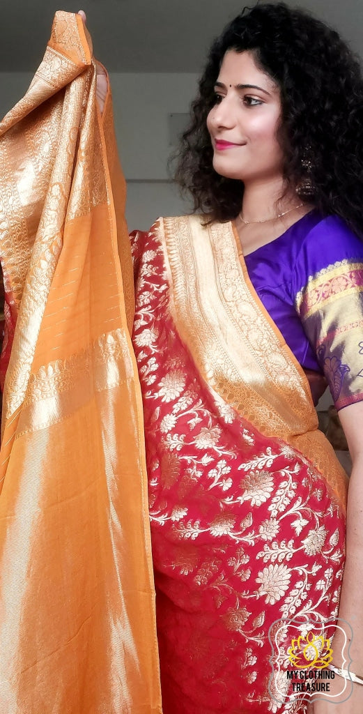 Pure Banarasi Kaddi Georgette Saree- Deep Red Saree