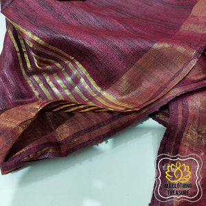 Pure Ghichha Tussar Silk With Zari Border- Coffee Brown Saree