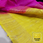 Load image into Gallery viewer, Pure Ghichha Tussar Silk With Zari Border- Neon Yellow Pink Saree
