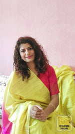 Load image into Gallery viewer, Pure Ghichha Tussar Silk With Zari Border- Neon Yellow Pink Saree
