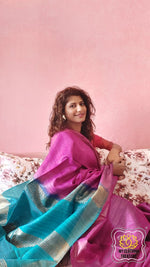 Load image into Gallery viewer, Pure Ghichha Tussar Silk With Zari Border-Purple Blue Saree
