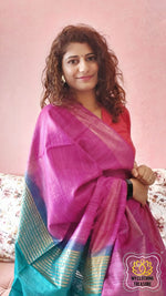 Load image into Gallery viewer, Pure Ghichha Tussar Silk With Zari Border-Purple Blue Saree
