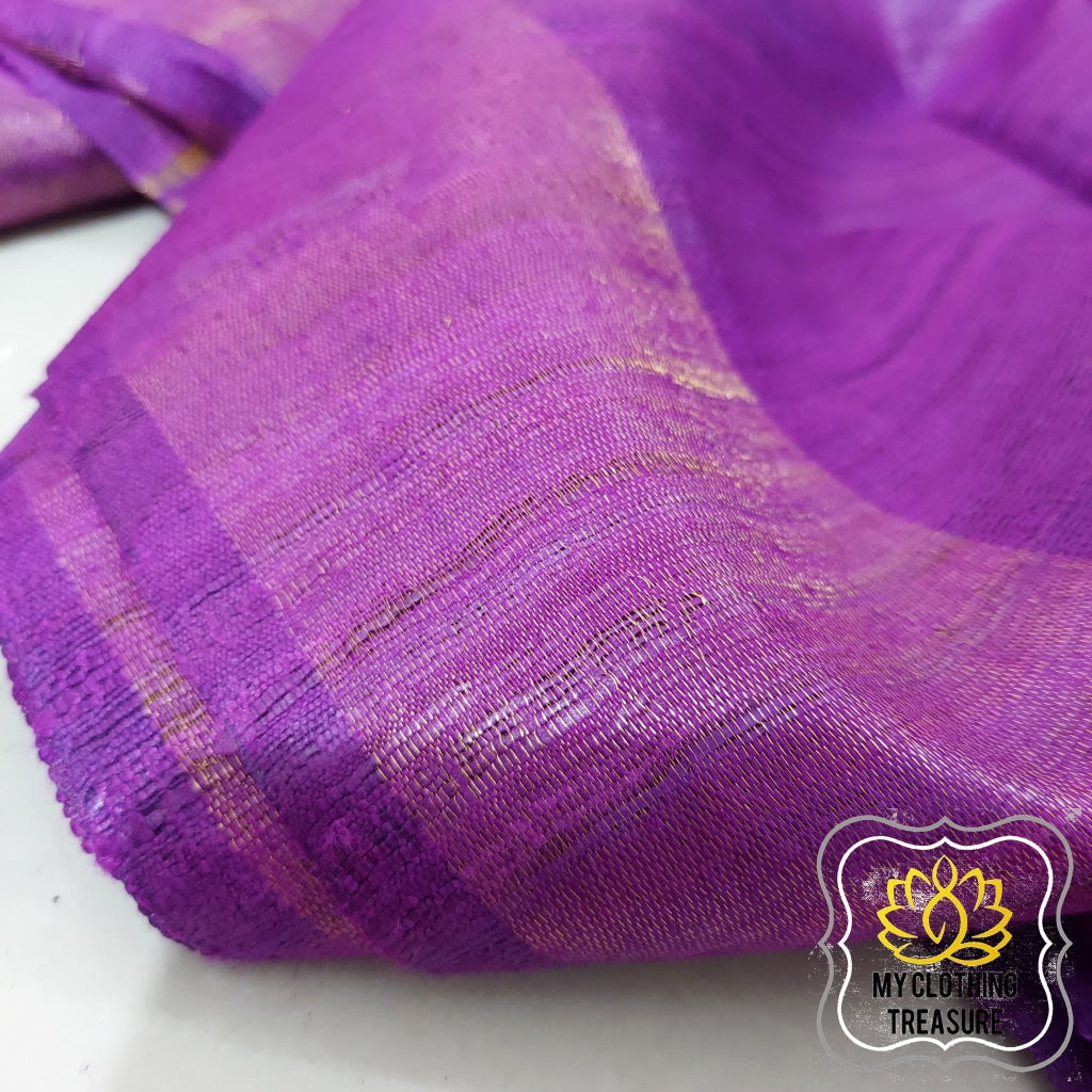 Pure Ghichha Tussar Silk With Zari Border- Purple Saree