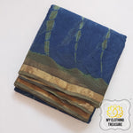 Load image into Gallery viewer, Pure Kota Cotton Hand Tie And Dye Shibori Saree- Navy Blue-Olive Saree
