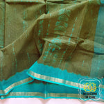 Load image into Gallery viewer, Pure Kota Cotton Hand Tie And Dye Shibori Saree- Olive-Turquoise Saree
